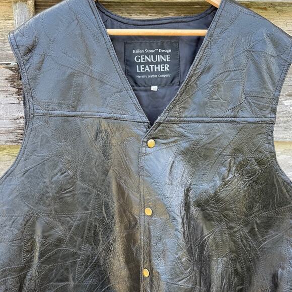 Navarre Leather Company Italian Stone Black Men's Leather Vest Size 4XL - Picture 4 of 6